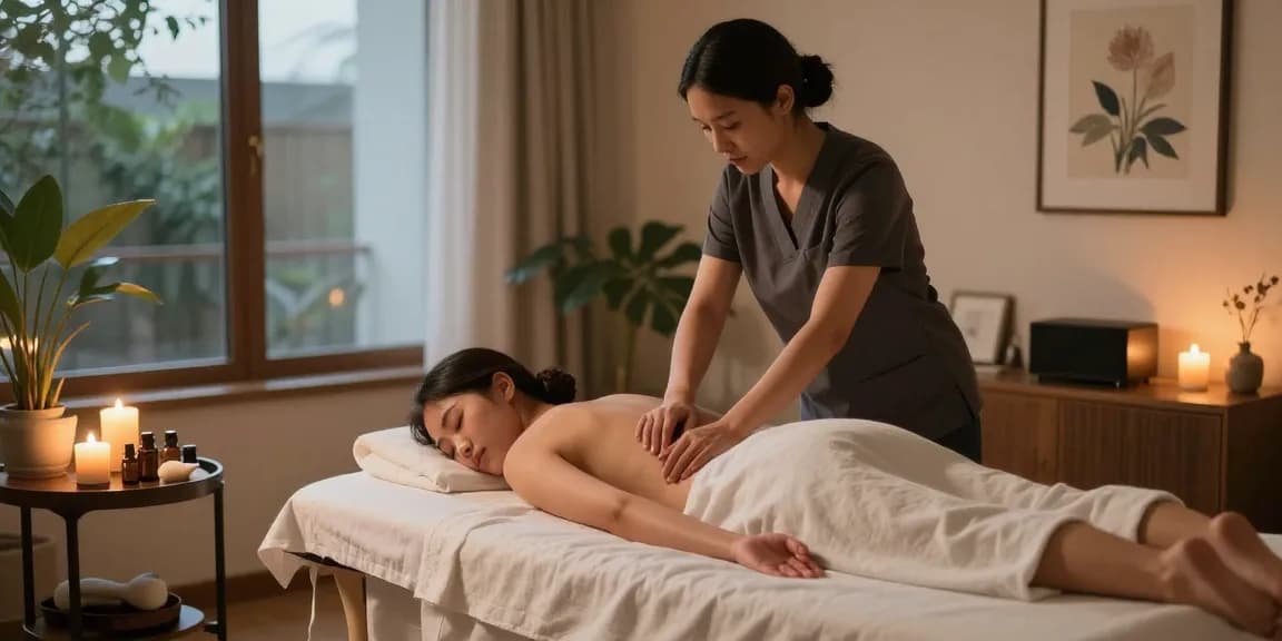 프리미엄 출장안마를 받는 고객의 편안한 모습과 아늑한 공간 환경
