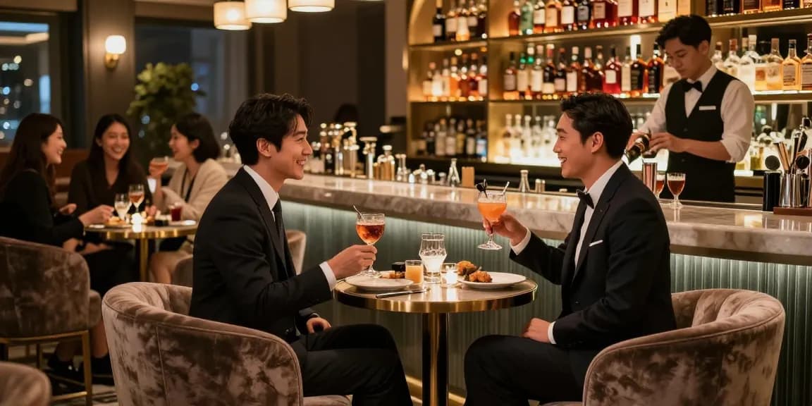 강남블랜딩쩜오에서 고급스럽고 세련된 분위기를 즐기는 손님과 호스트의 모습