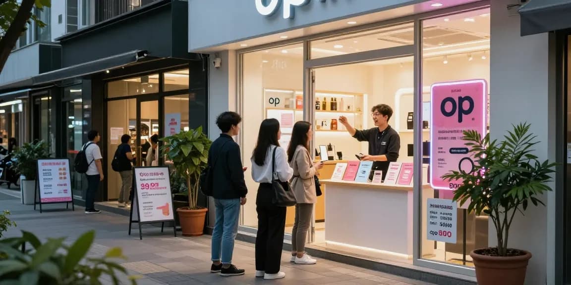 Vibrant op사이트 storefront featuring welcoming service displays and engaging staff.