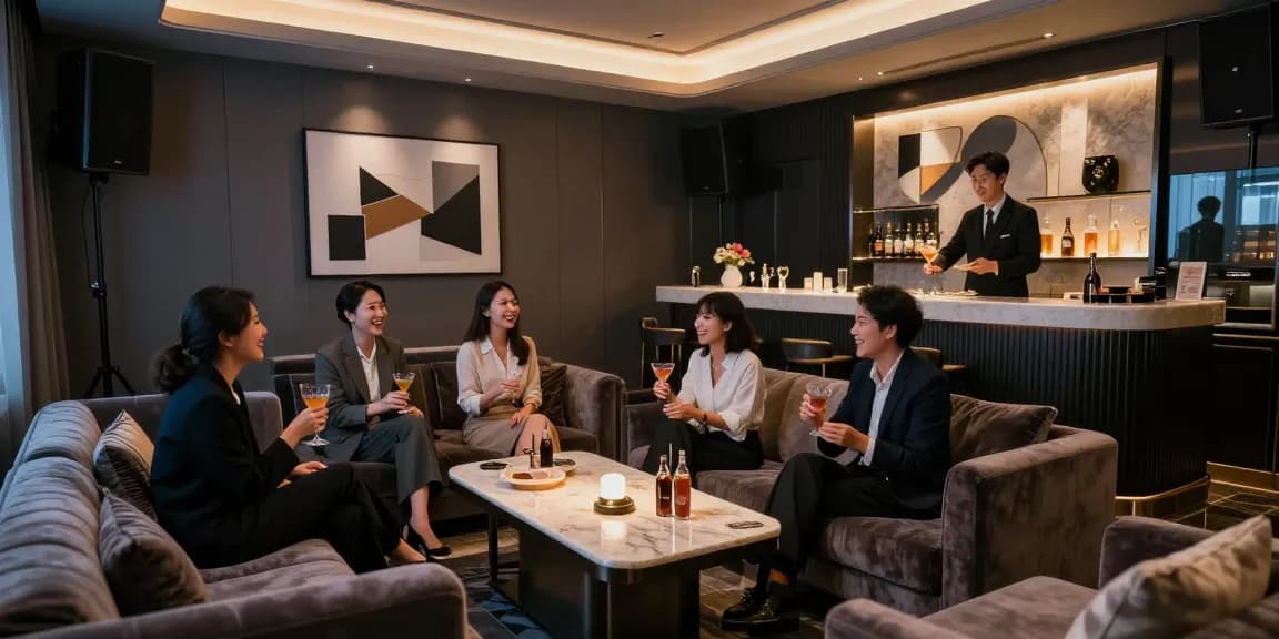 강남쩜오에서 고급스러운 분위기로 친구들과 즐거운 시간을 보내는 모습