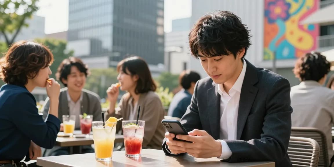 友人と市内のカフェでInstagram 日本人フォロワー 購入に関与する若いプロフェッショナル。