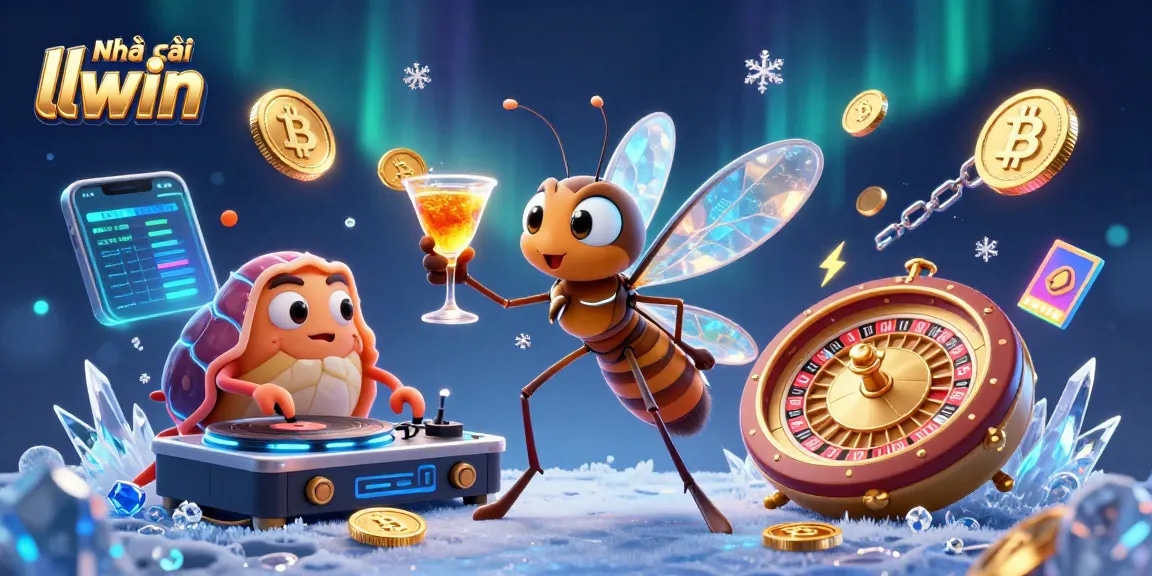 Experience engaging gaming action at Nhà cái llwin with a vibrant 3D illustration showcasing unique characters and casino elements.