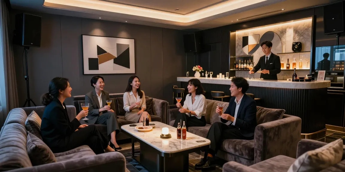 강남쩜오에서 고급스러운 분위기로 친구들과 즐거운 시간을 보내는 모습