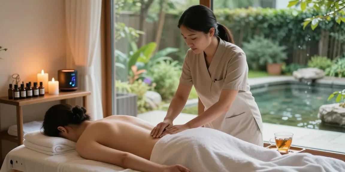 Relaxing 출장안마 therapy session in a serene spa setting with calming elements.