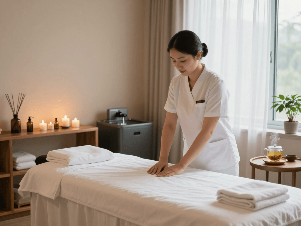 Experience soothing 영등포출장마사지 in a tranquil therapy room with calming elements.
