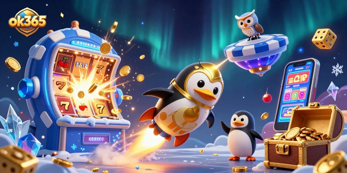 Experience thrilling games at ok365 with a dynamic 3D casino illustration showcasing winning elements.