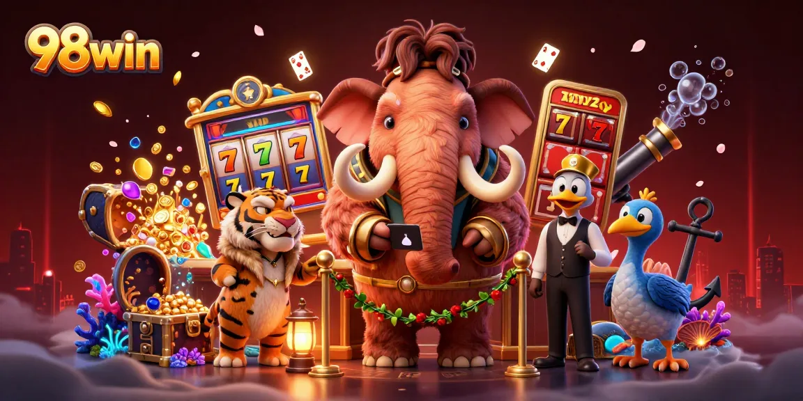 Experience thrilling gameplay and vibrant visuals at 98win's animated casino scene.