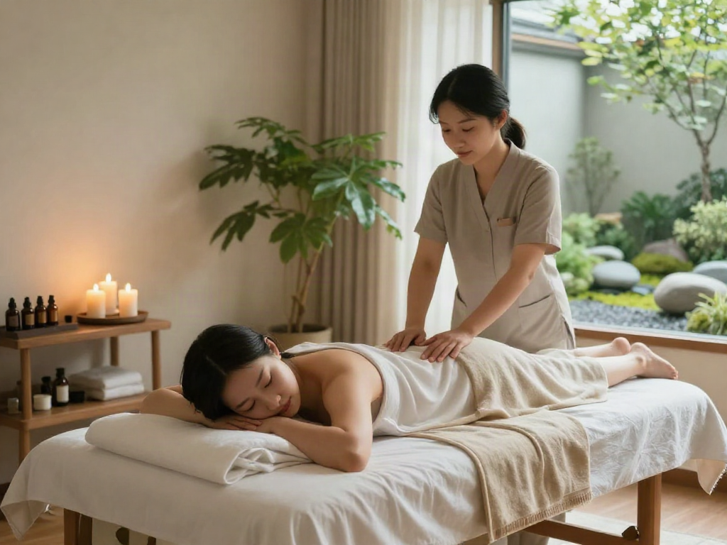 Experience a soothing 인천출장마사지 in a serene home setting with a skilled therapist, relaxing atmosphere, and calming decor.