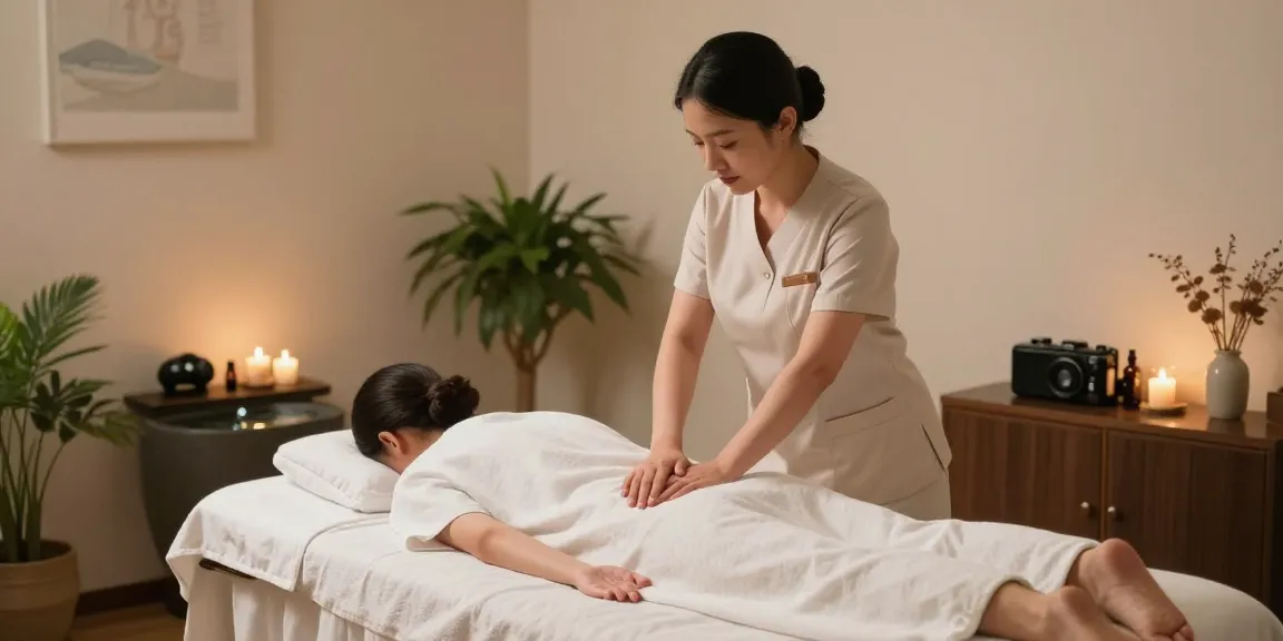 스웨디시 마사지 치료실에서 마사지사가 고객을 치료하는 모습