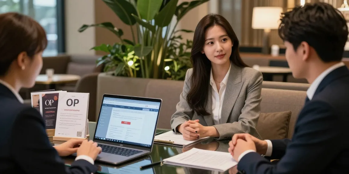한국오피 consultation scene featuring a professional advisor and client in an upscale lounge