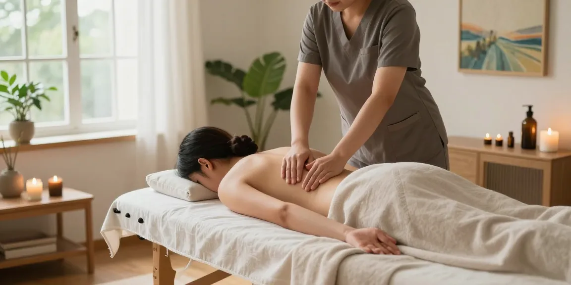 프라이빗한 공간에서 출장안마 서비스를 받는 고객과 관리사 모습