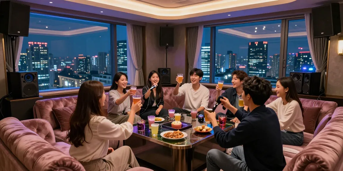 강남가라오케에서 친구들과 함께 즐기는 프라이빗 파티룸의 화려한 모습.