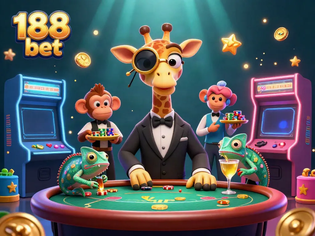 Experience the thrill of 188 bet with animated characters at a vibrant casino.