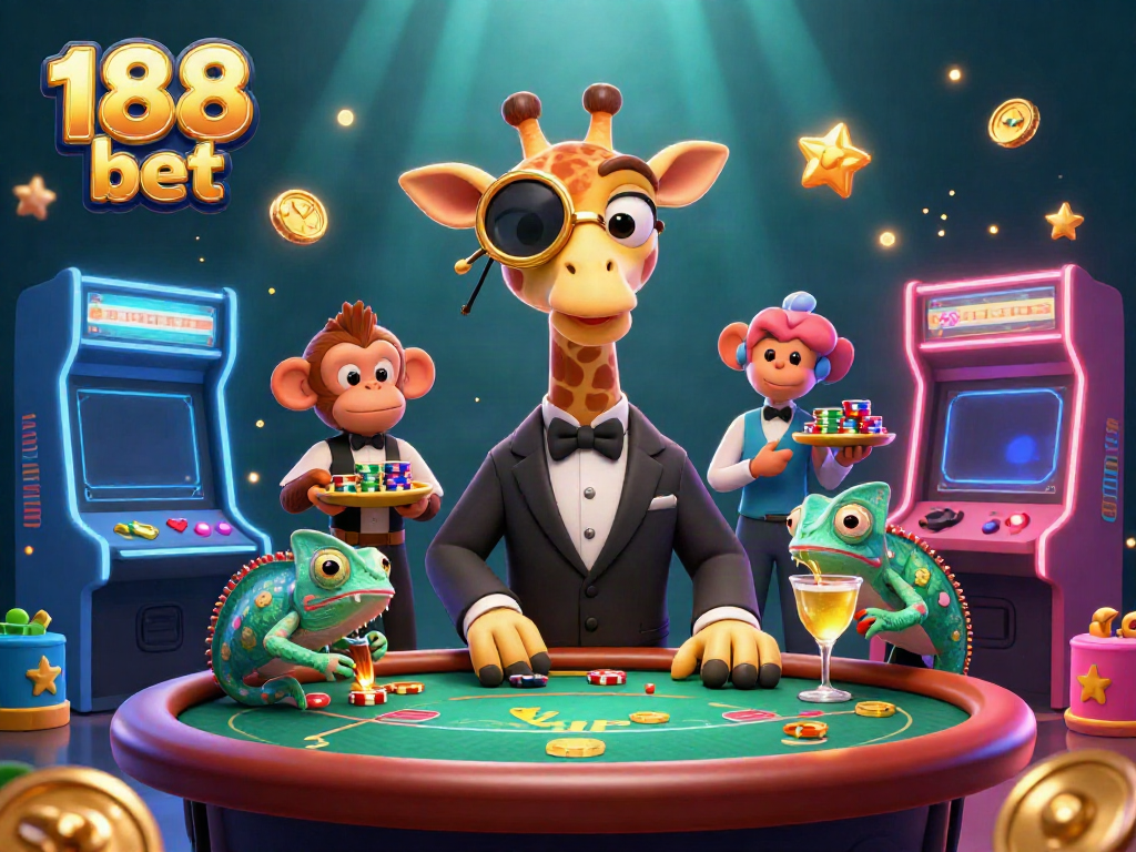 Experience the thrill of 188 bet with animated characters at a vibrant casino.