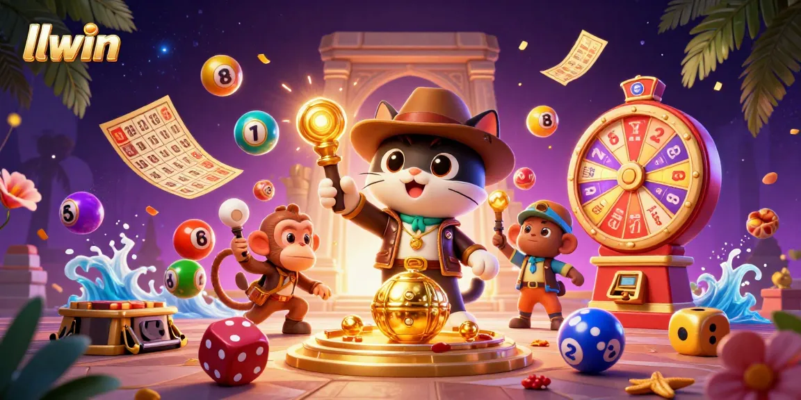 llwin celebrates winning moments with vibrant gold casino artifacts in an energetic illustration.