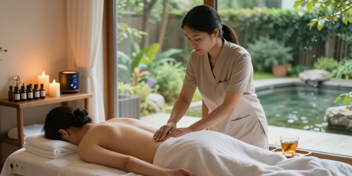 Relaxing 출장안마 therapy session in a serene spa setting with calming elements.