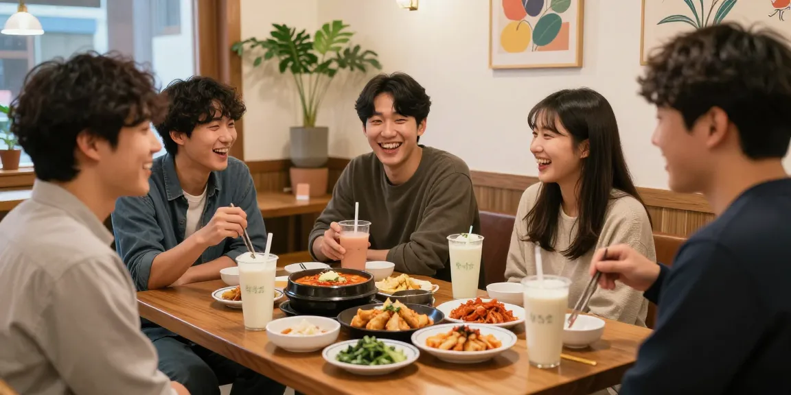 인천쓰리노에서 친구들과 함께 전통 음료와 간식을 즐기는 따뜻한 카페의 모습