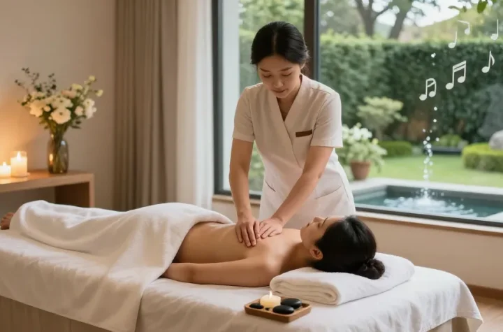 Indulge in 강남여성전용마사지 therapy with serene spa atmosphere, soothing lights, and calming decor.
