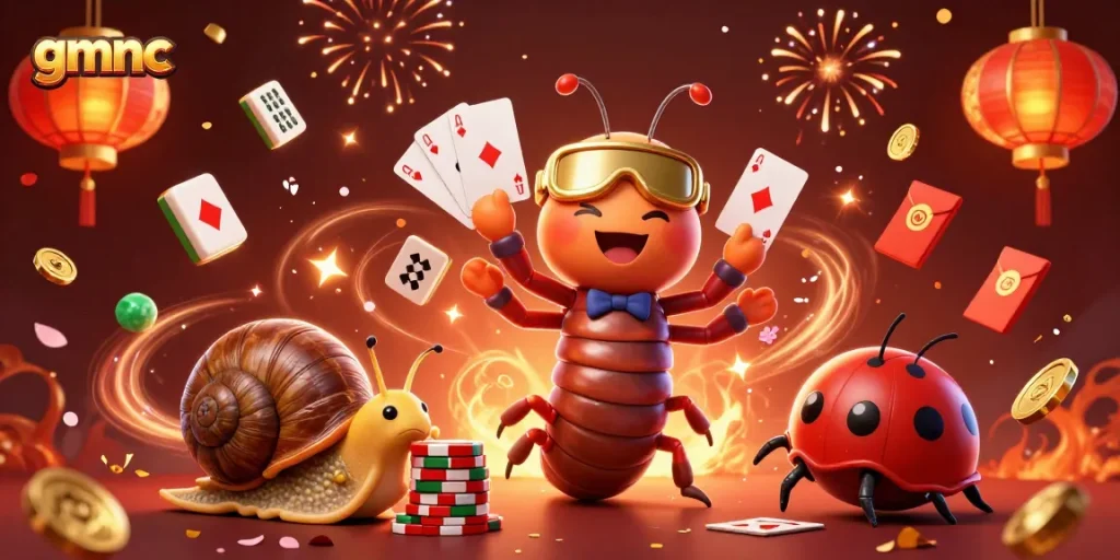 Play exciting games at gmnc while enjoying a colorful casino atmosphere with millipede dealer and high-roller snail.